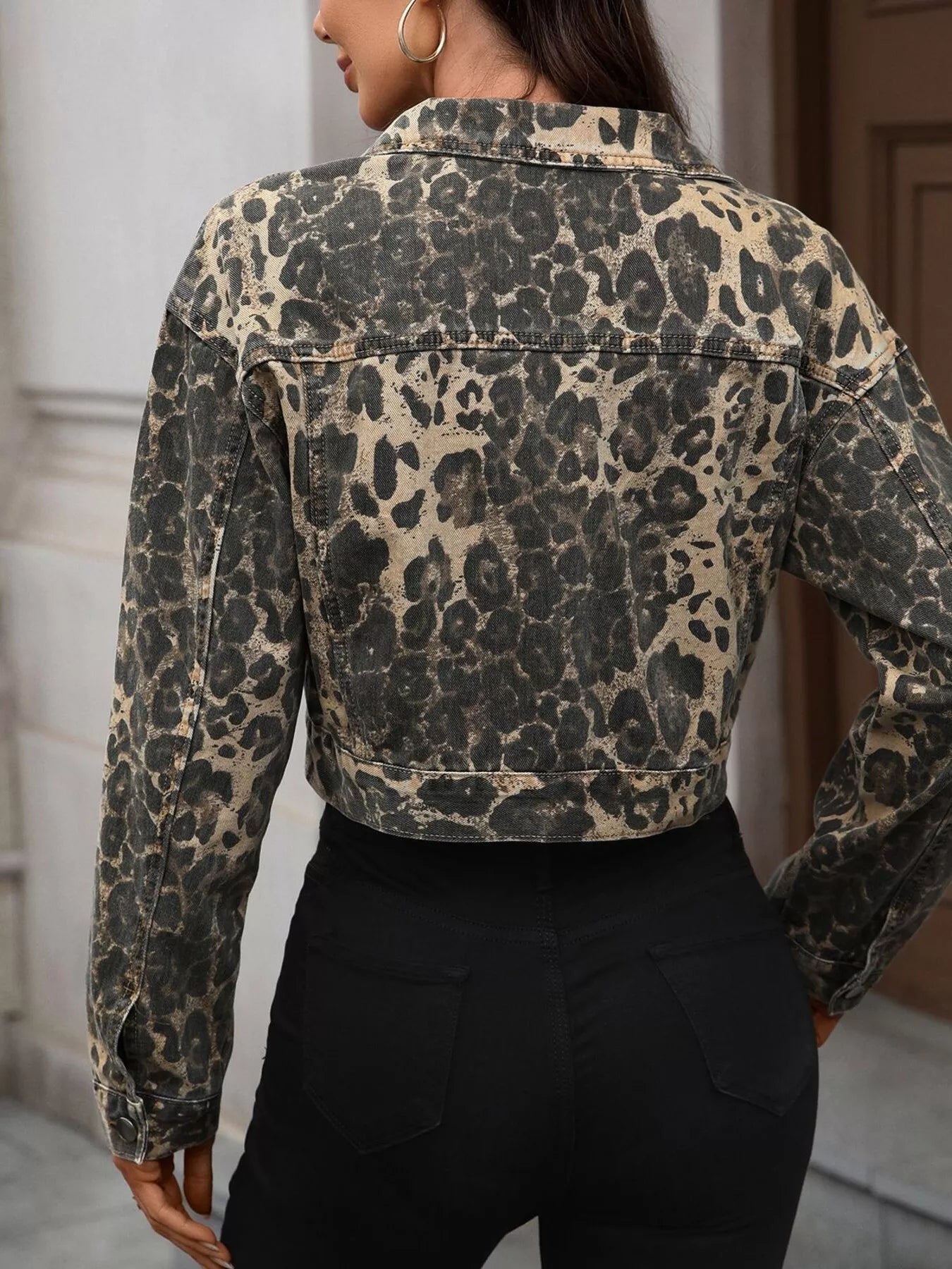 Leopard Button Up Cropped Denim Jacket - Flip Flop Dynasty