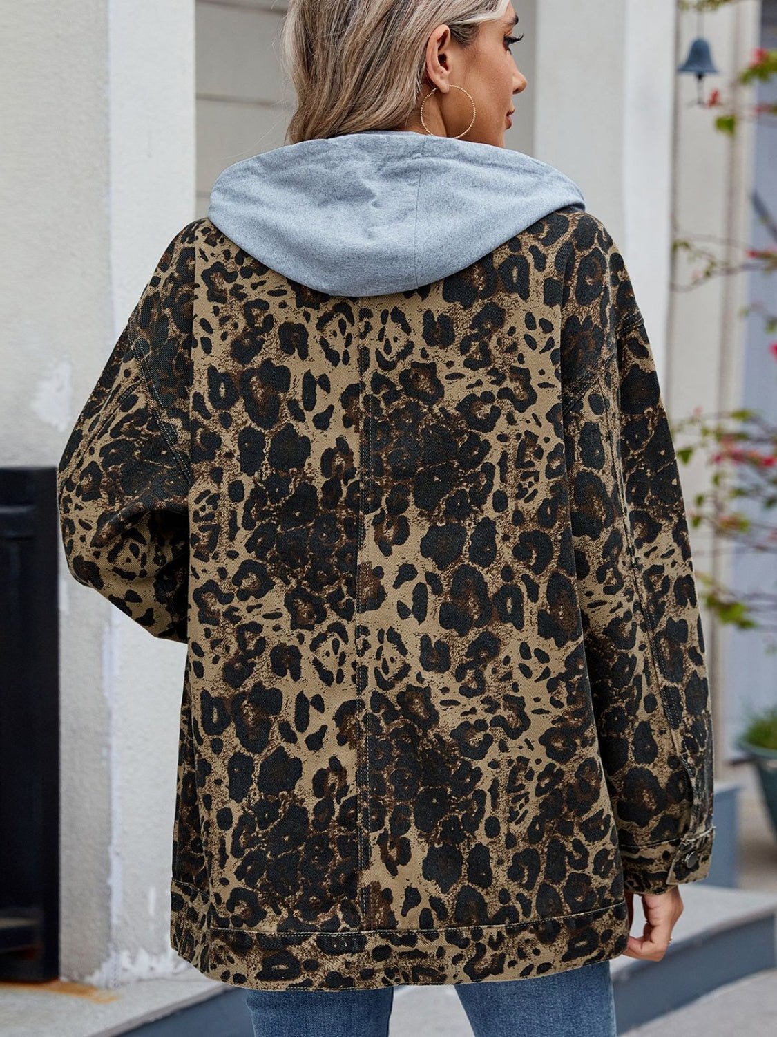 Leopard Button Up Drop Shoulder Denim Jacket - Flip Flop Dynasty