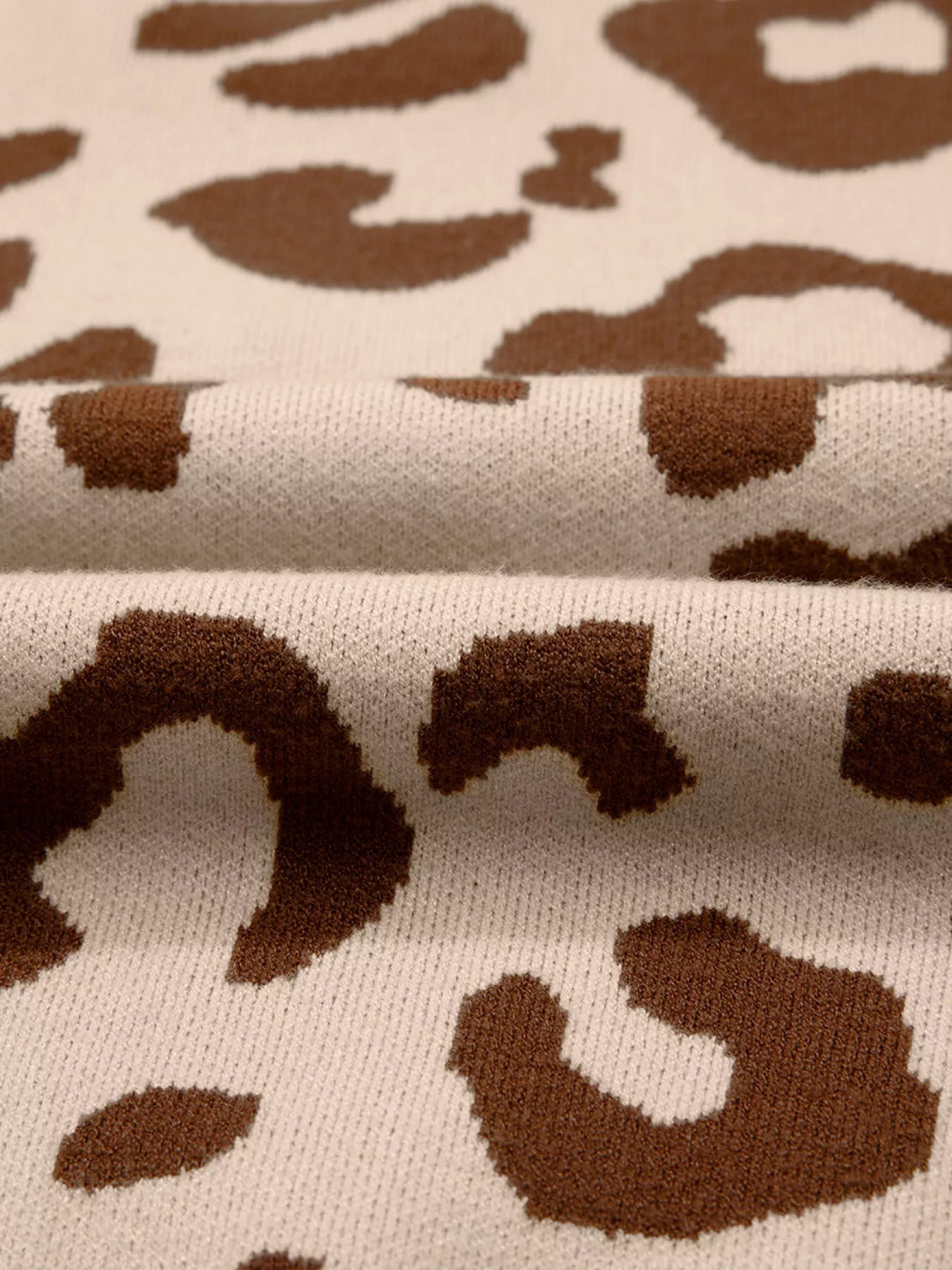 Leopard Knit Notched Casual Sweater - Flip Flop Dynasty