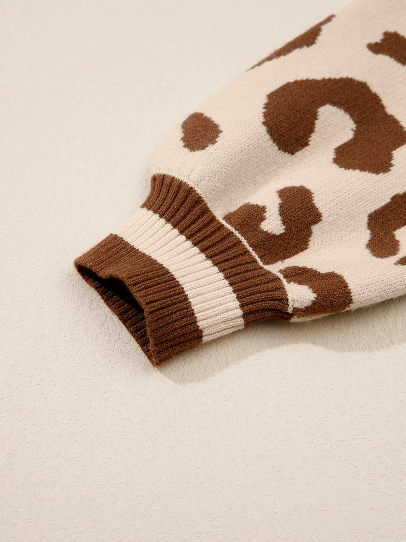 Leopard Knit Notched Casual Sweater - Flip Flop Dynasty