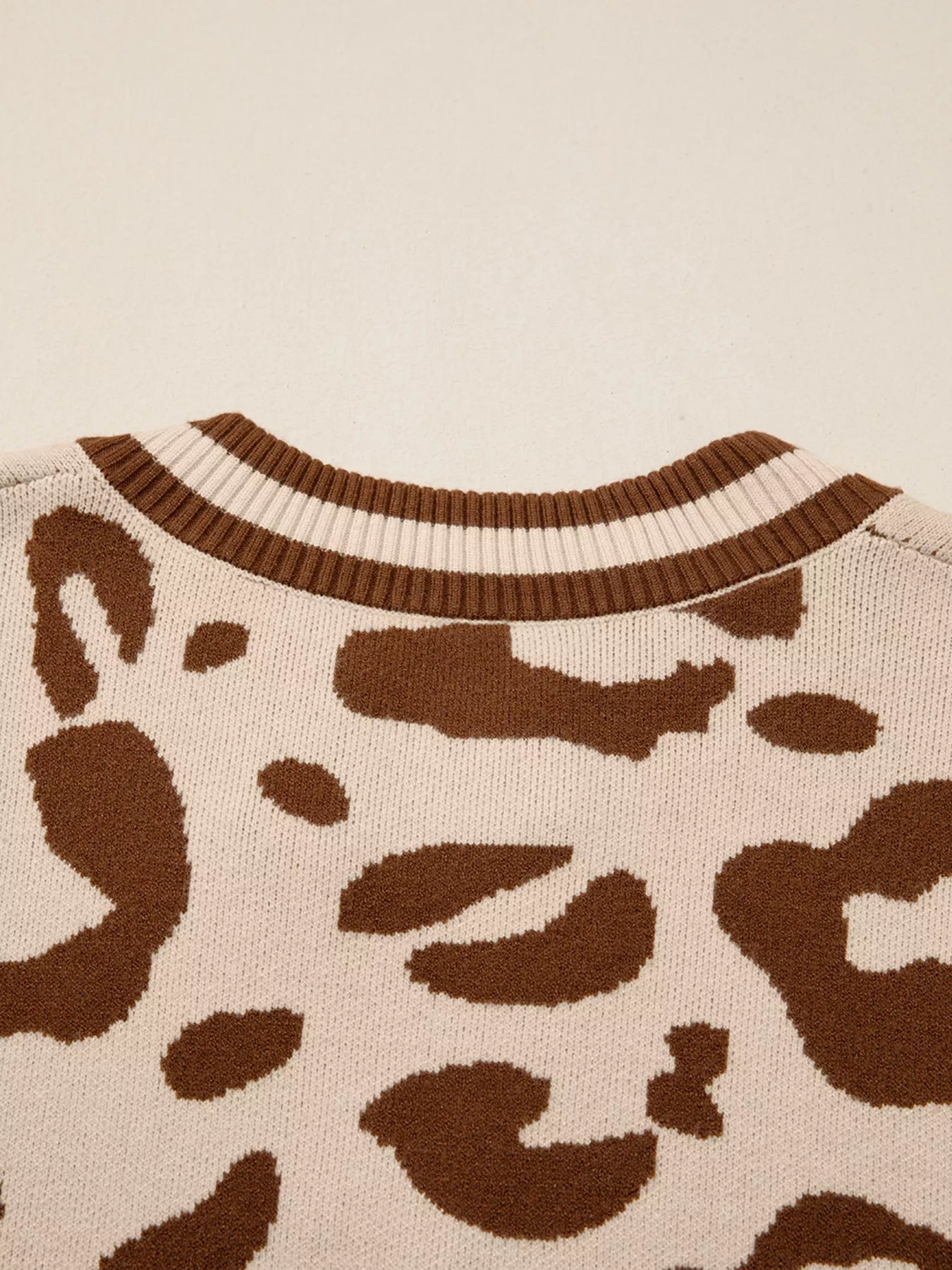 Leopard Knit Notched Casual Sweater - Flip Flop Dynasty