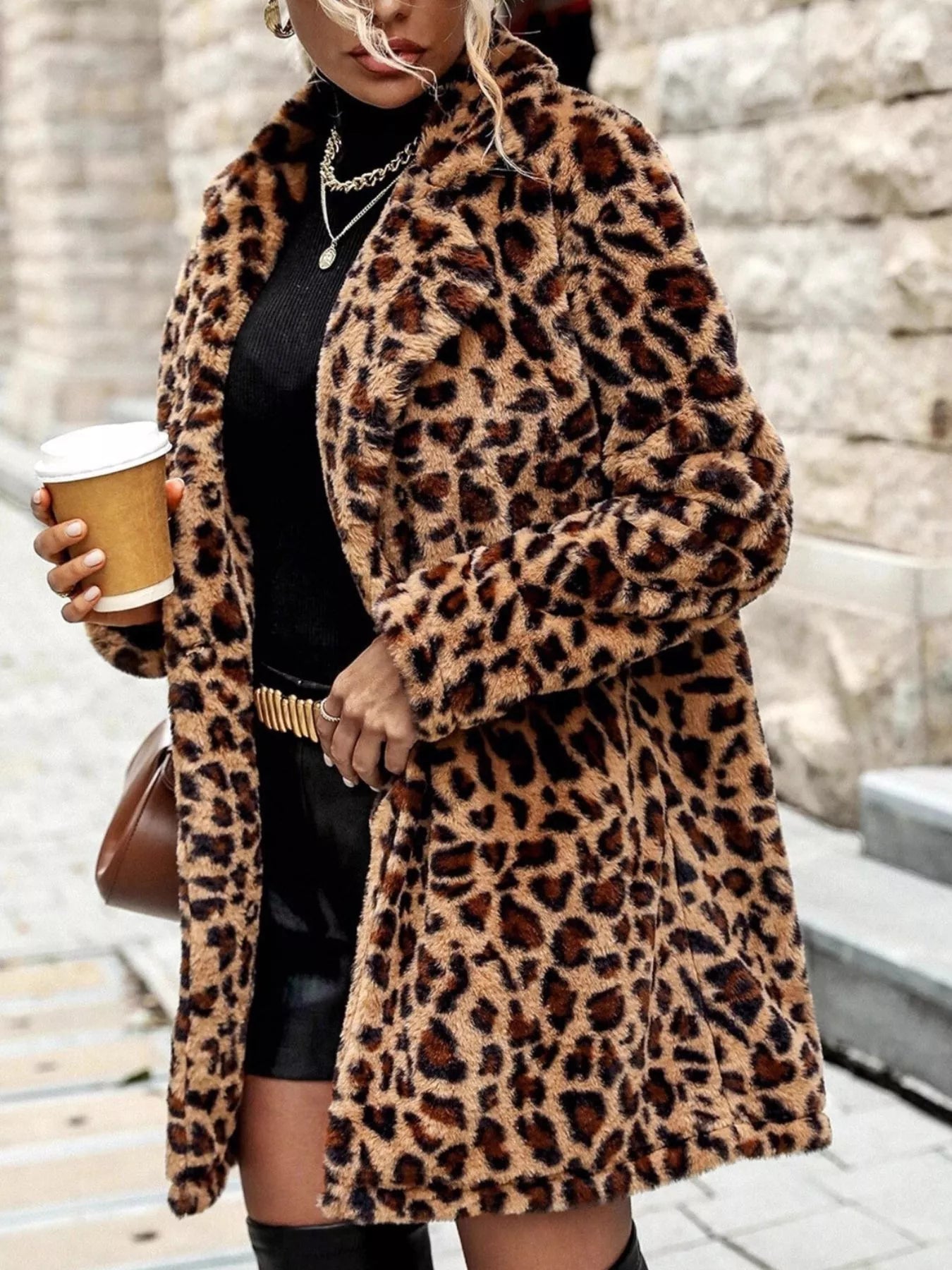 Leopard Print Faux Fur Longline Coat - Flip Flop Dynasty