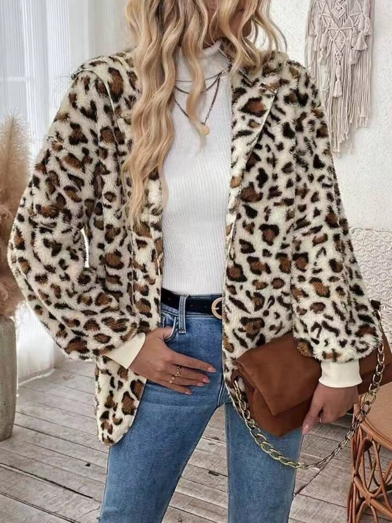 Leopard Print Fuzzy Zip Up Outerwear - Flip Flop Dynasty