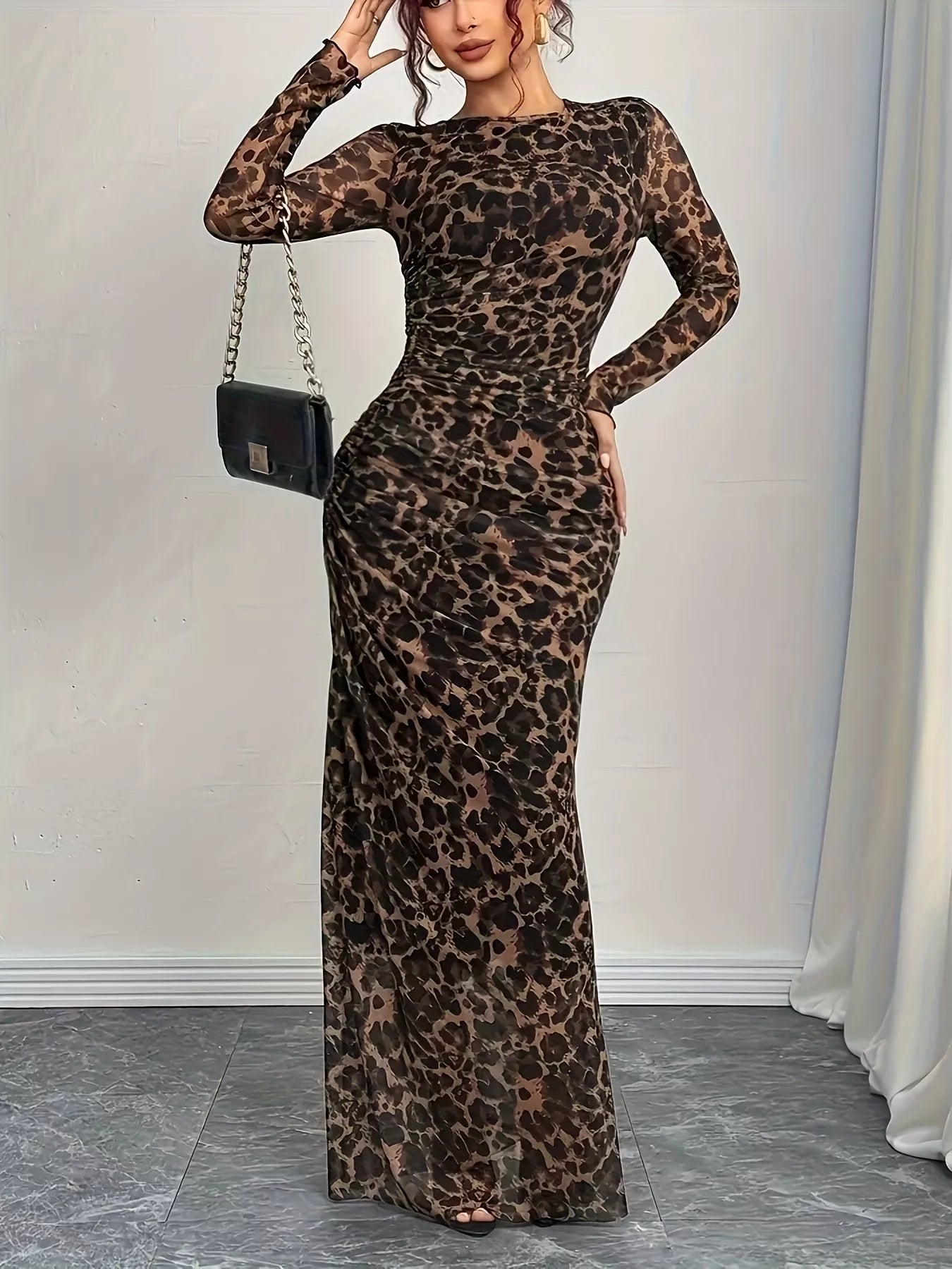 Leopard Print Long Sleeve Maxi Dress - Flip Flop Dynasty