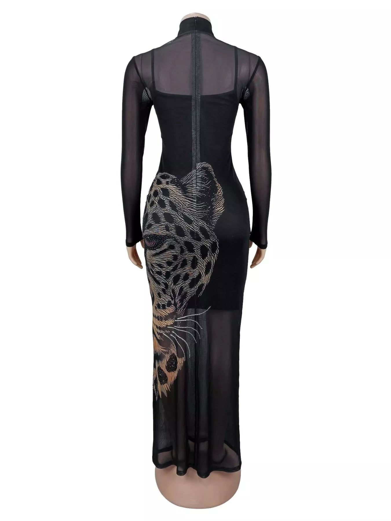Leopard Print Mesh Long Sleeve Maxi Dress - Flip Flop Dynasty
