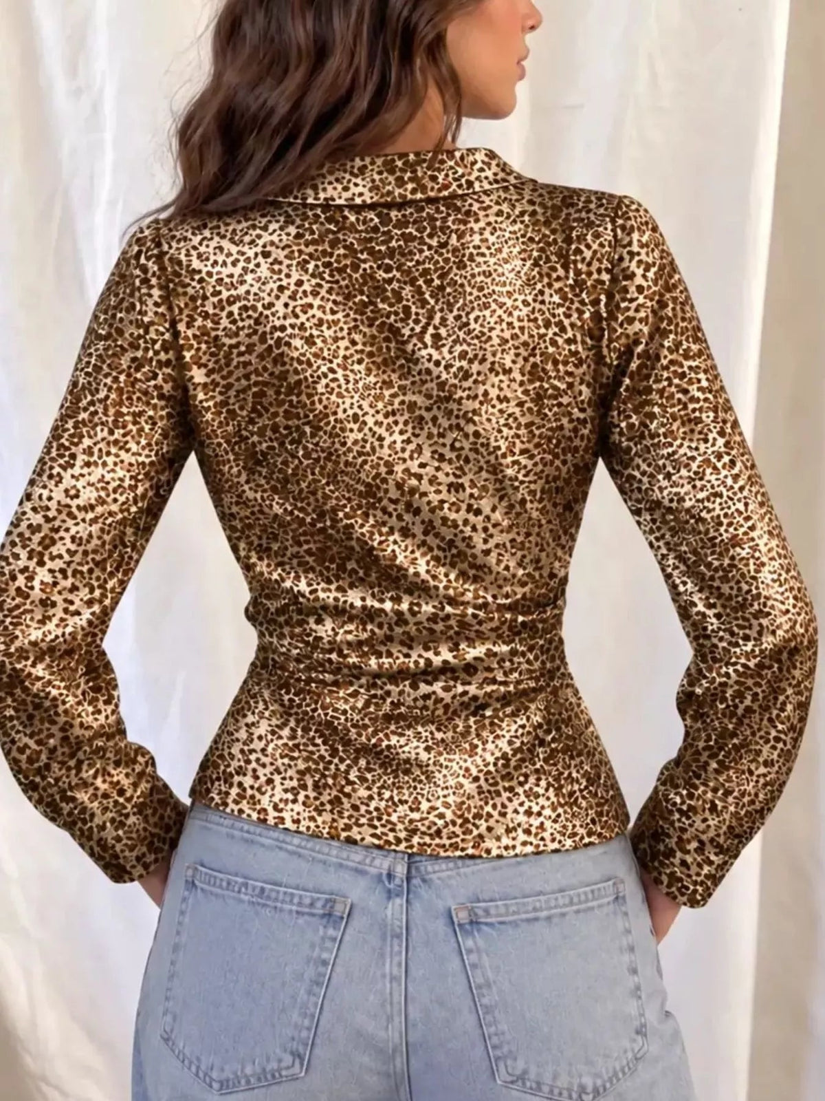 Leopard Print Wrap Blouse with Long Sleeves - Flip Flop Dynasty