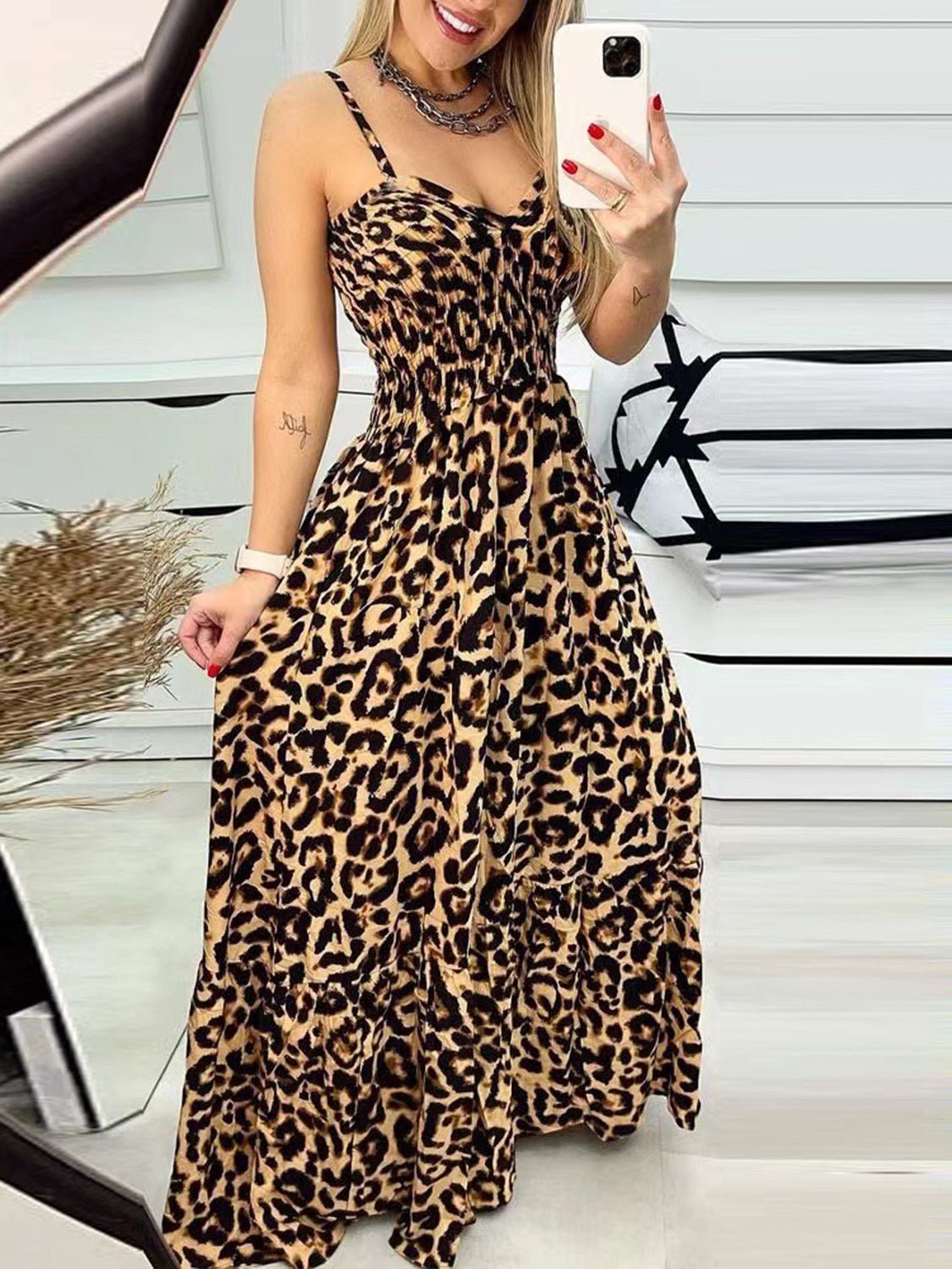 Leopard Sweetheart Neck Cami Dress - Flip Flop Dynasty