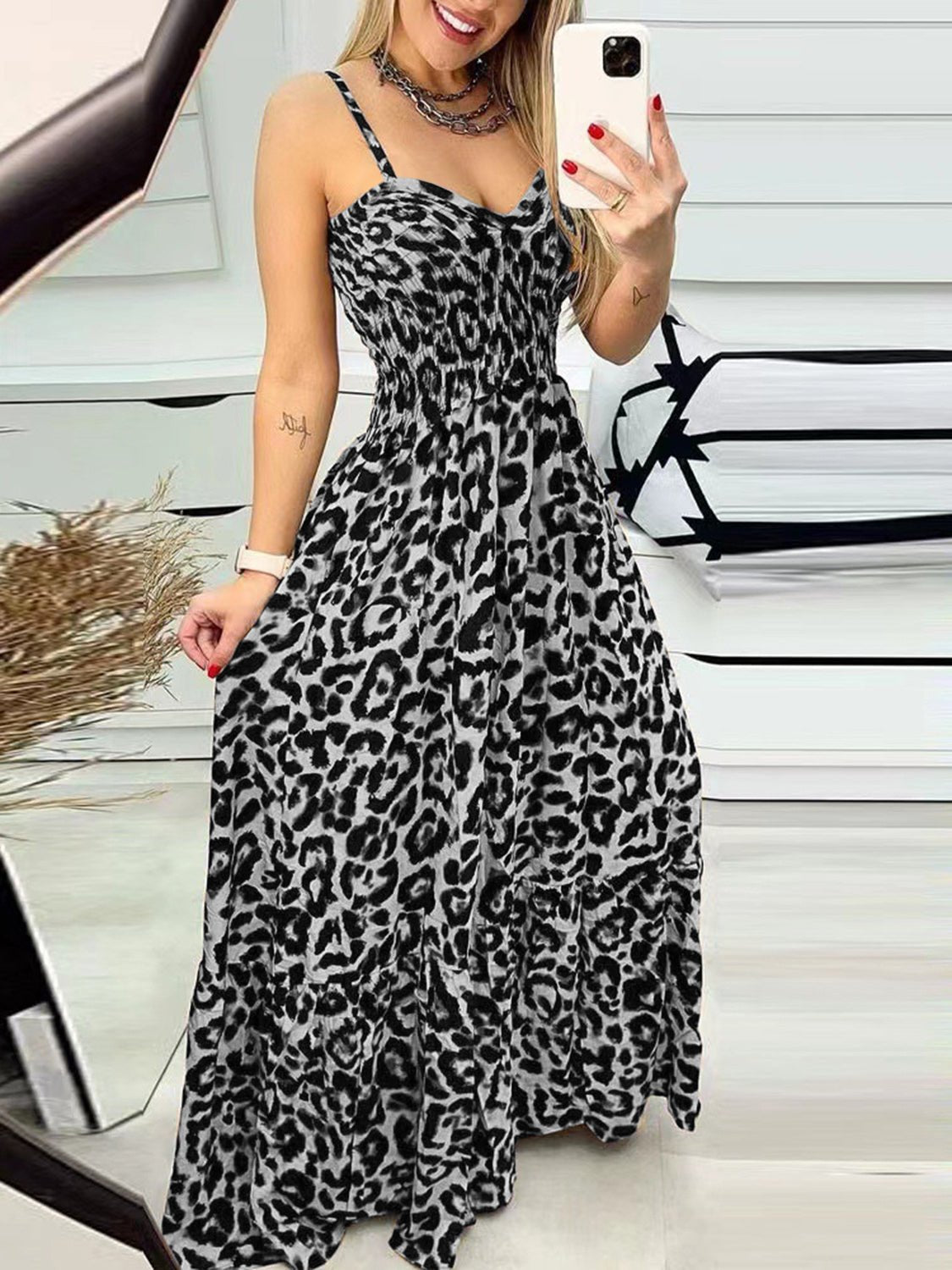 Leopard Sweetheart Neck Cami Dress - Flip Flop Dynasty