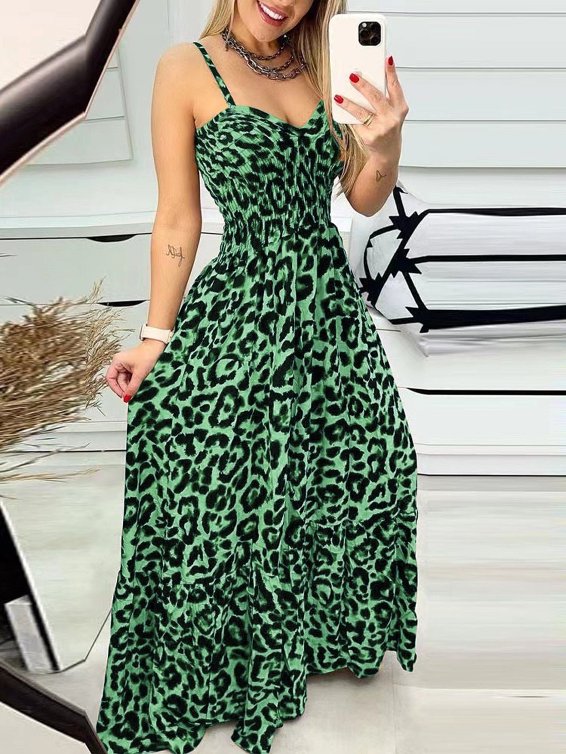 Leopard Sweetheart Neck Cami Dress - Flip Flop Dynasty