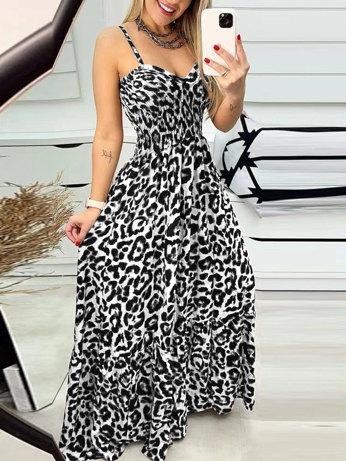 Leopard Sweetheart Neck Cami Dress - Flip Flop Dynasty