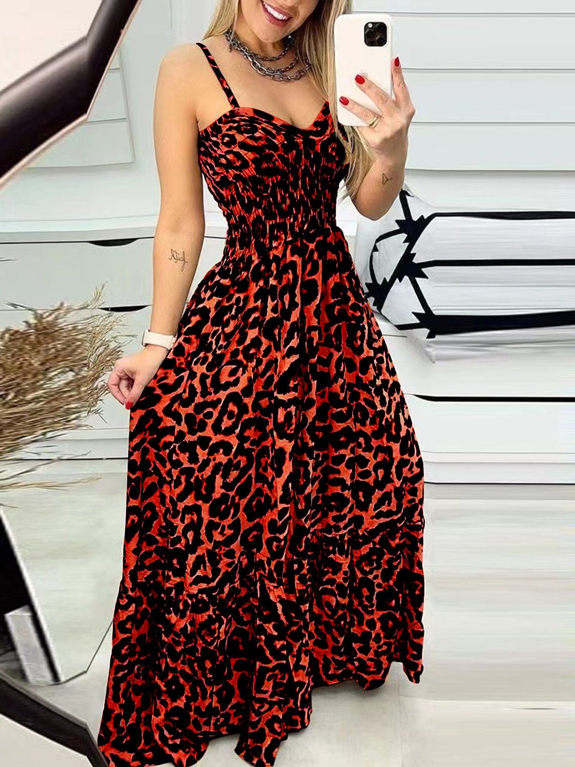 Leopard Sweetheart Neck Cami Dress - Flip Flop Dynasty