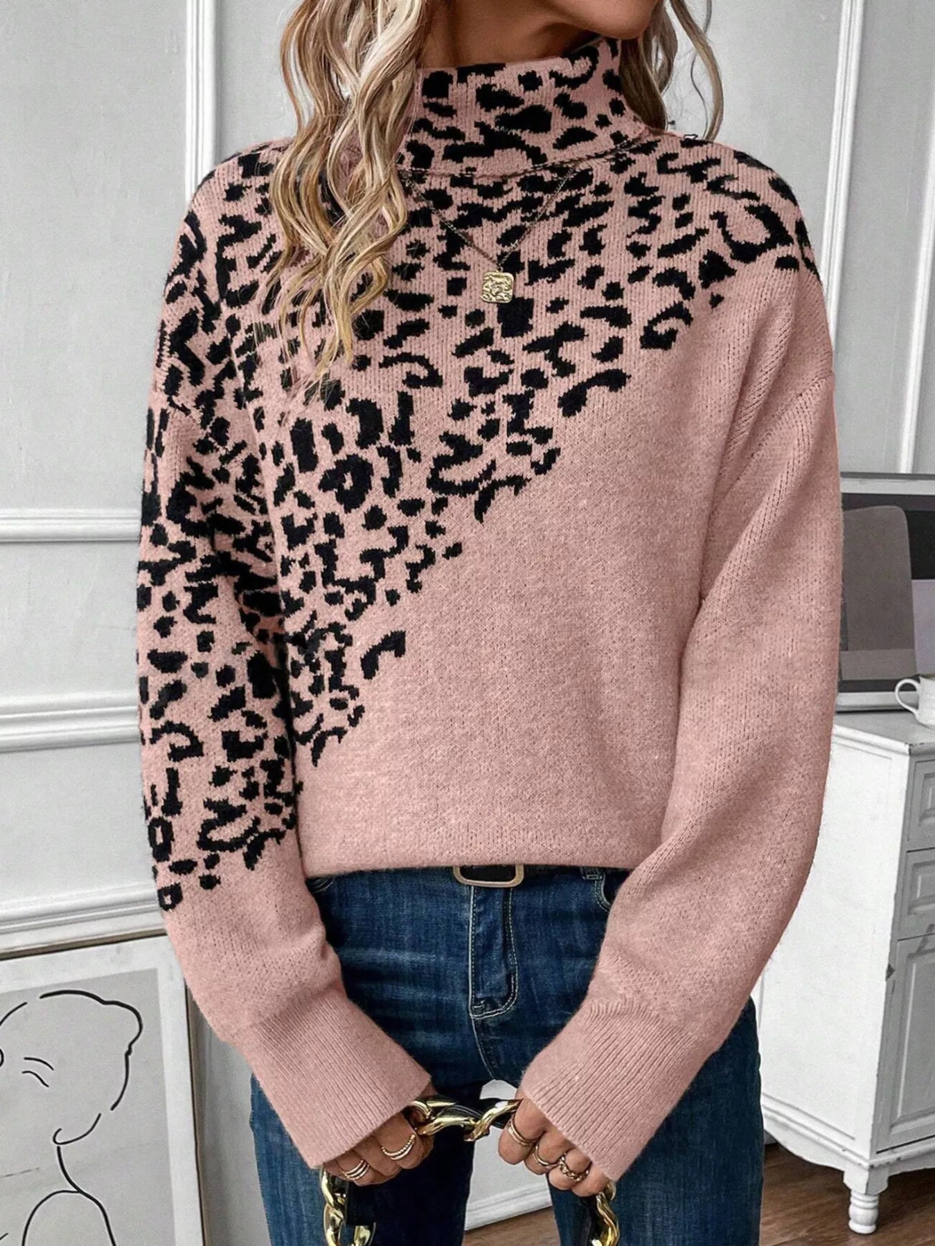 Leopard Turtleneck Long Sleeve Sweater - Flip Flop Dynasty