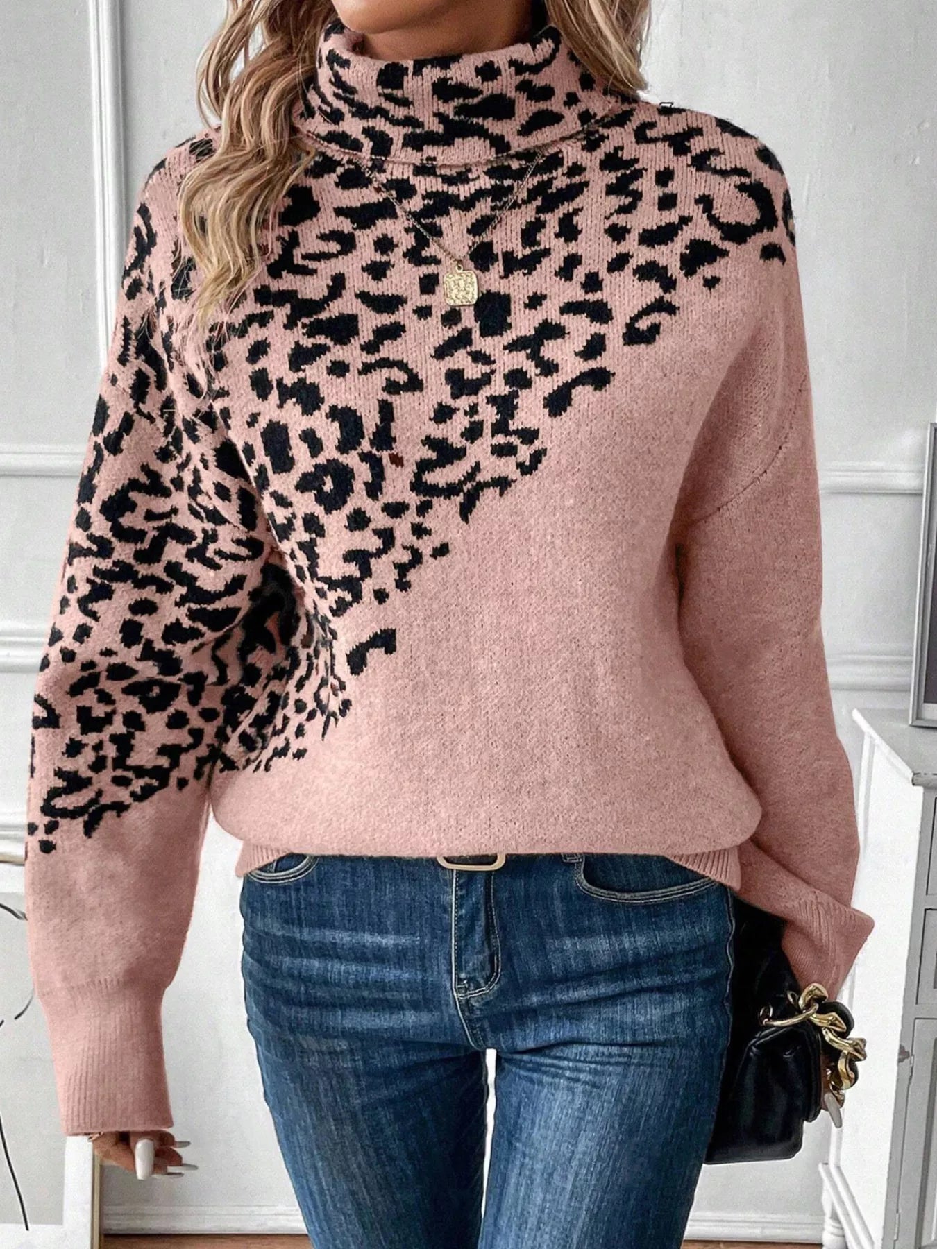 Leopard Turtleneck Long Sleeve Sweater - Flip Flop Dynasty