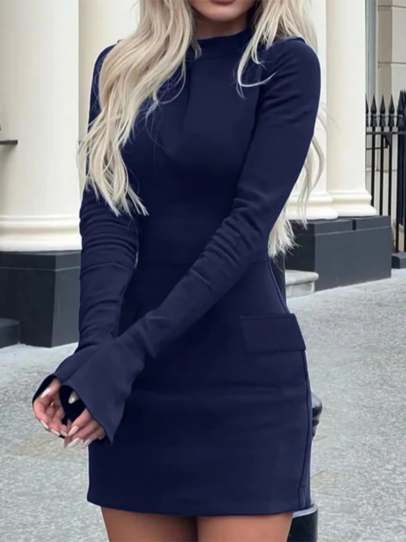 Long Sleeve Bodycon Mini Dress with Pockets - Flip Flop Dynasty