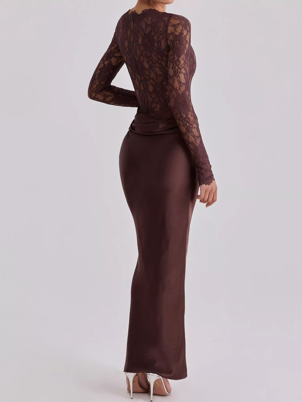 Long-Sleeve Lace and Satin Patchwork Maxi Dress - Flip Flop Dynasty