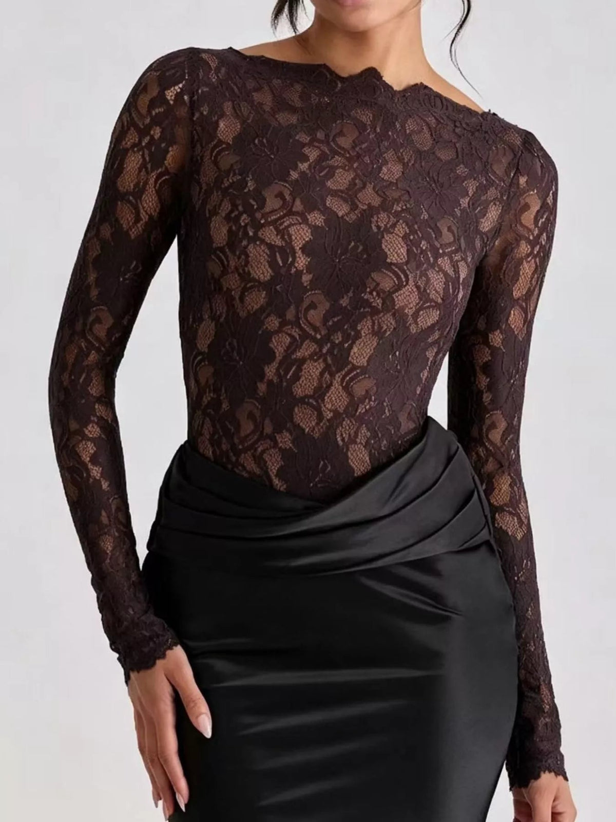 Long-Sleeve Lace and Satin Patchwork Maxi Dress - Flip Flop Dynasty