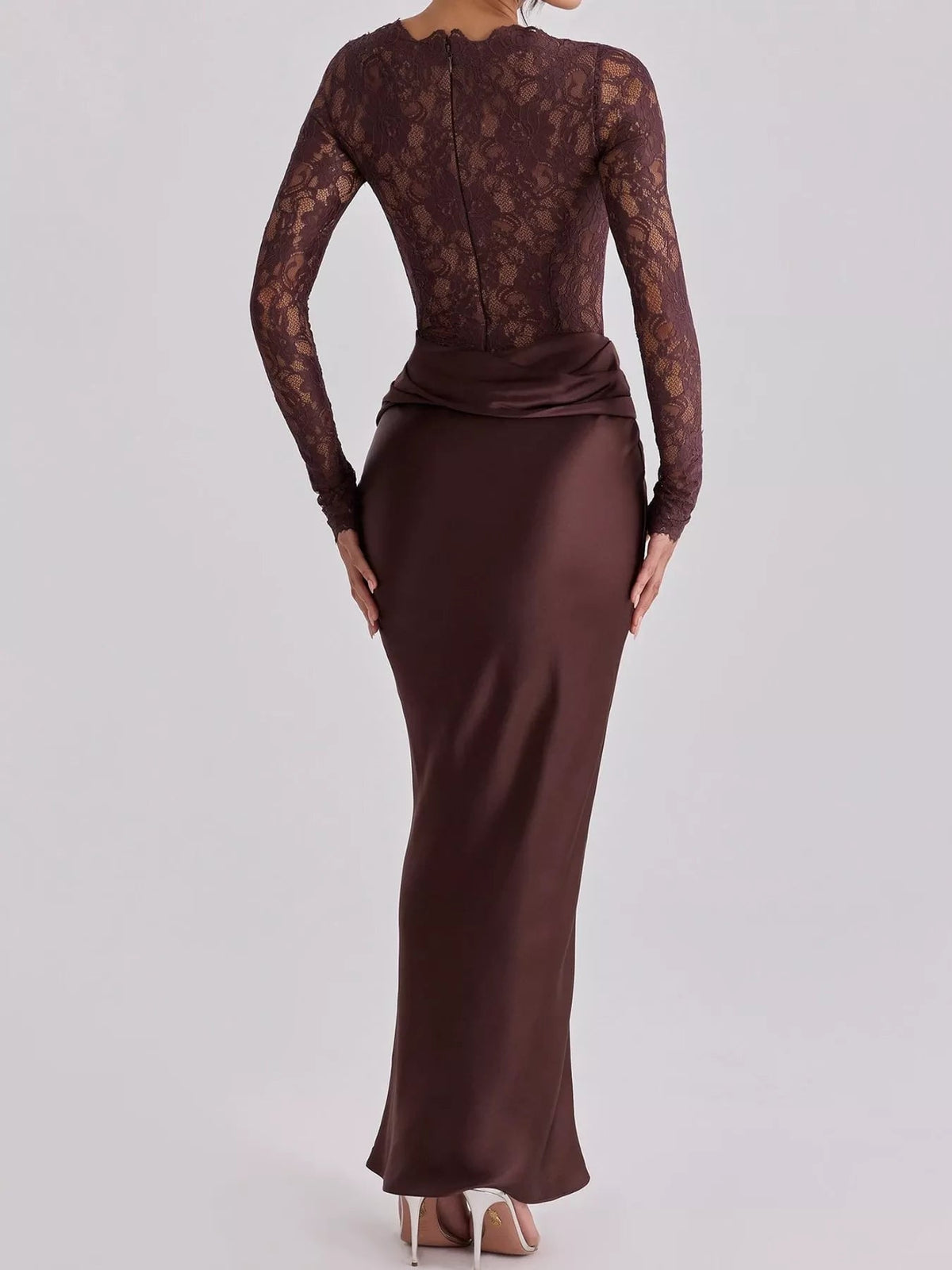 Long-Sleeve Lace and Satin Patchwork Maxi Dress - Flip Flop Dynasty