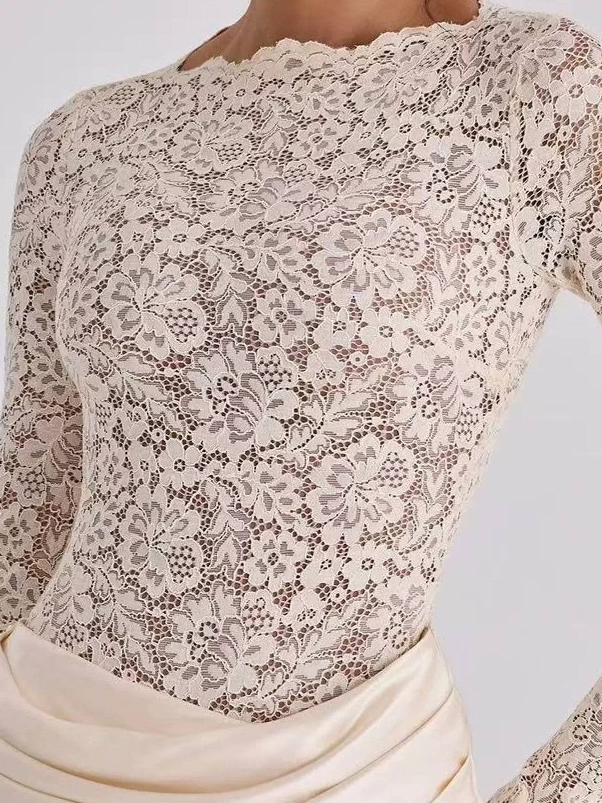 Long-Sleeve Lace and Satin Patchwork Maxi Dress - Flip Flop Dynasty