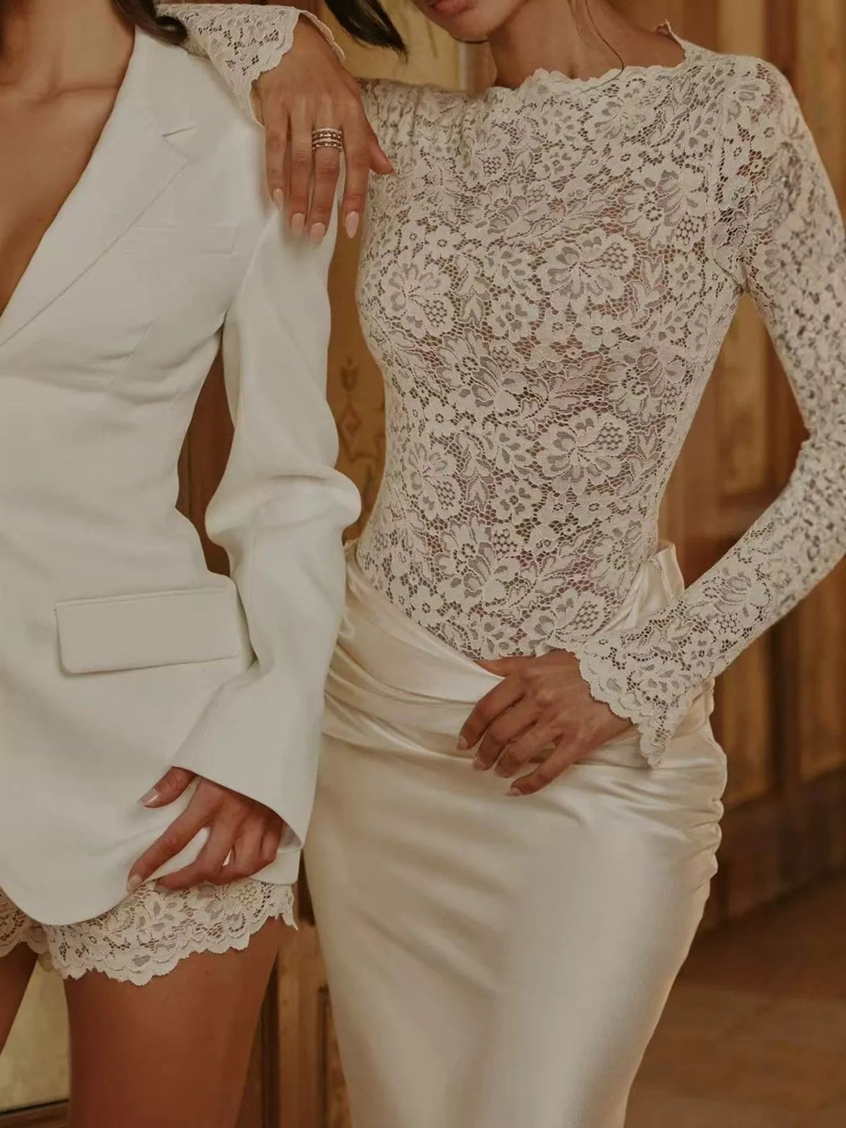 Long-Sleeve Lace and Satin Patchwork Maxi Dress - Flip Flop Dynasty