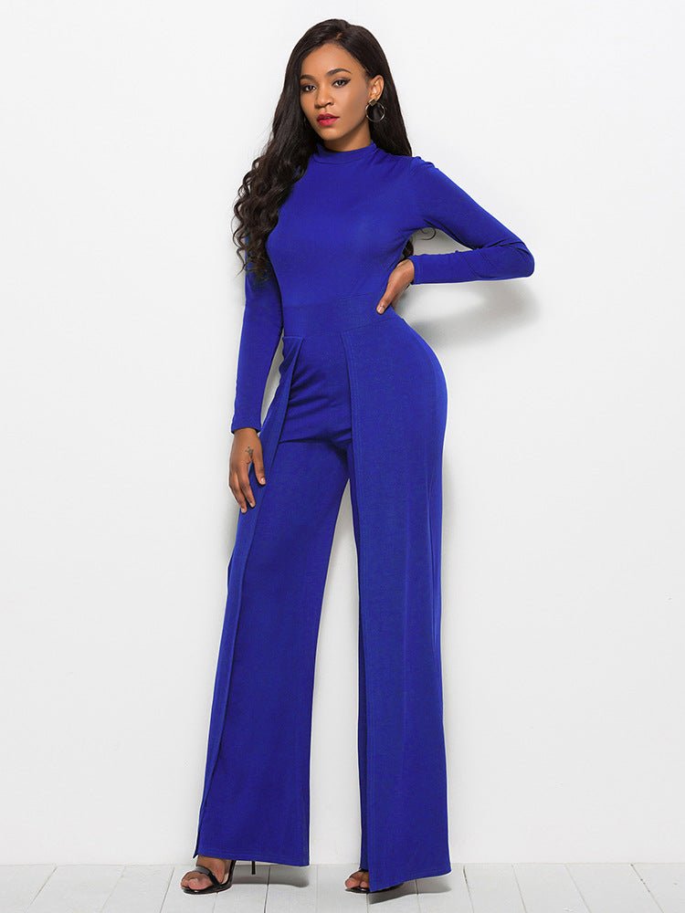 Long Sleeve Mock Neck Wide Leg Jumpsuit - Flip Flop Dynasty