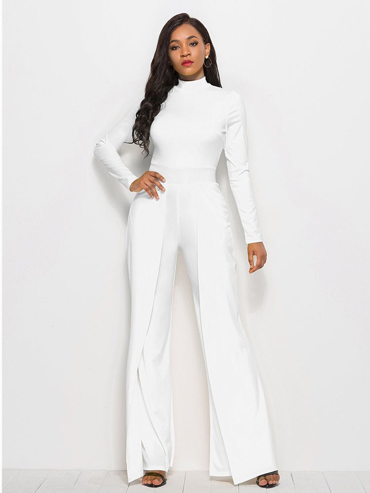 Long Sleeve Mock Neck Wide Leg Jumpsuit - Flip Flop Dynasty