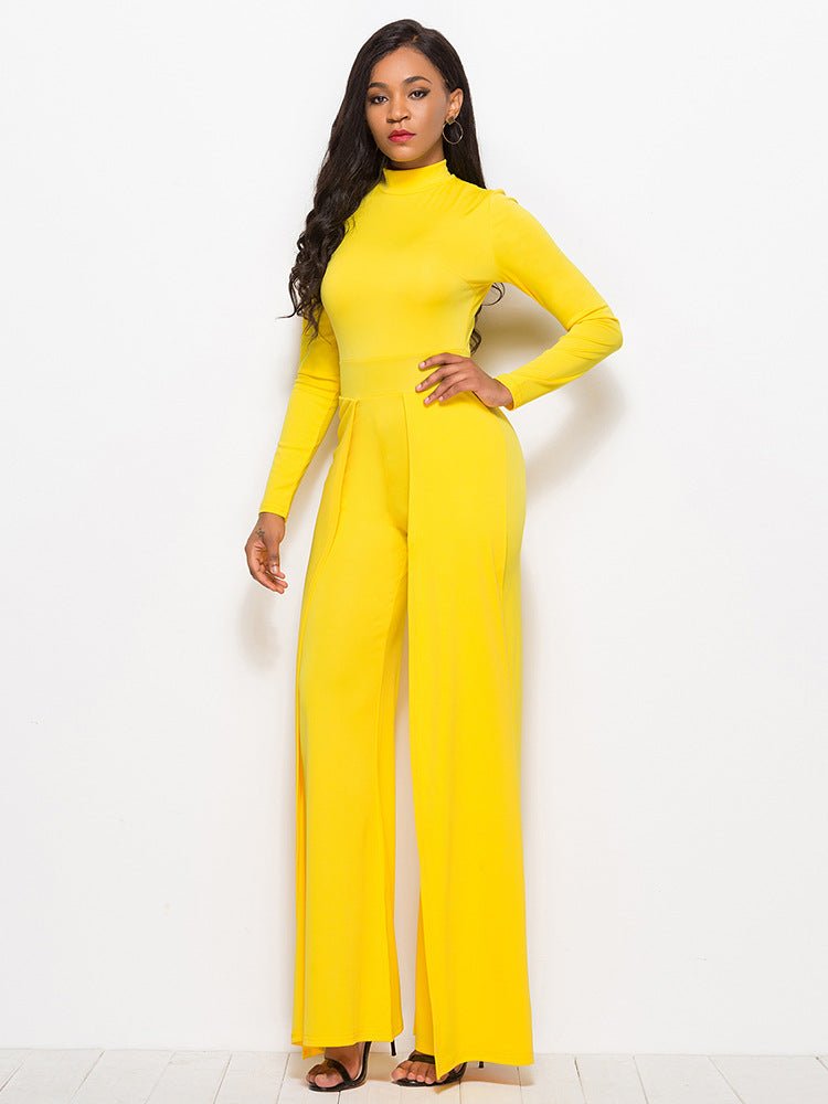 Long Sleeve Mock Neck Wide Leg Jumpsuit - Flip Flop Dynasty