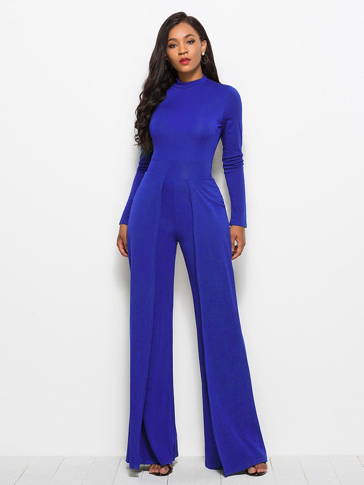 Long Sleeve Mock Neck Wide Leg Jumpsuit - Flip Flop Dynasty