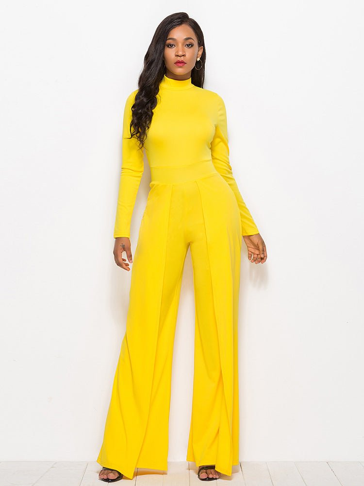 Long Sleeve Mock Neck Wide Leg Jumpsuit - Flip Flop Dynasty