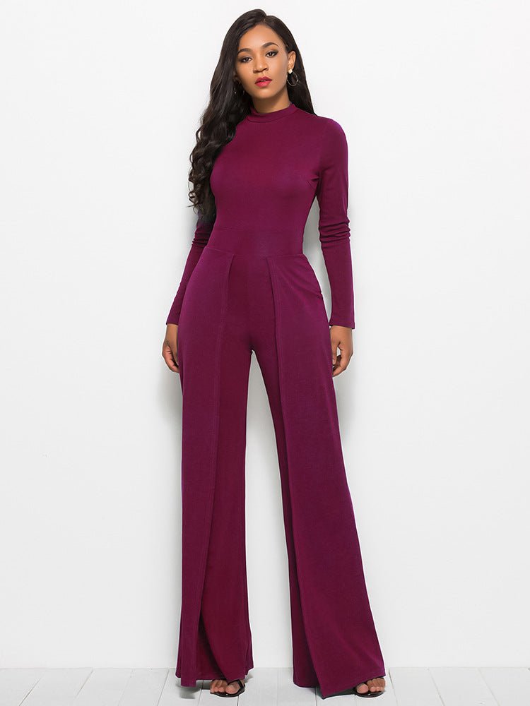 Long Sleeve Mock Neck Wide Leg Jumpsuit - Flip Flop Dynasty