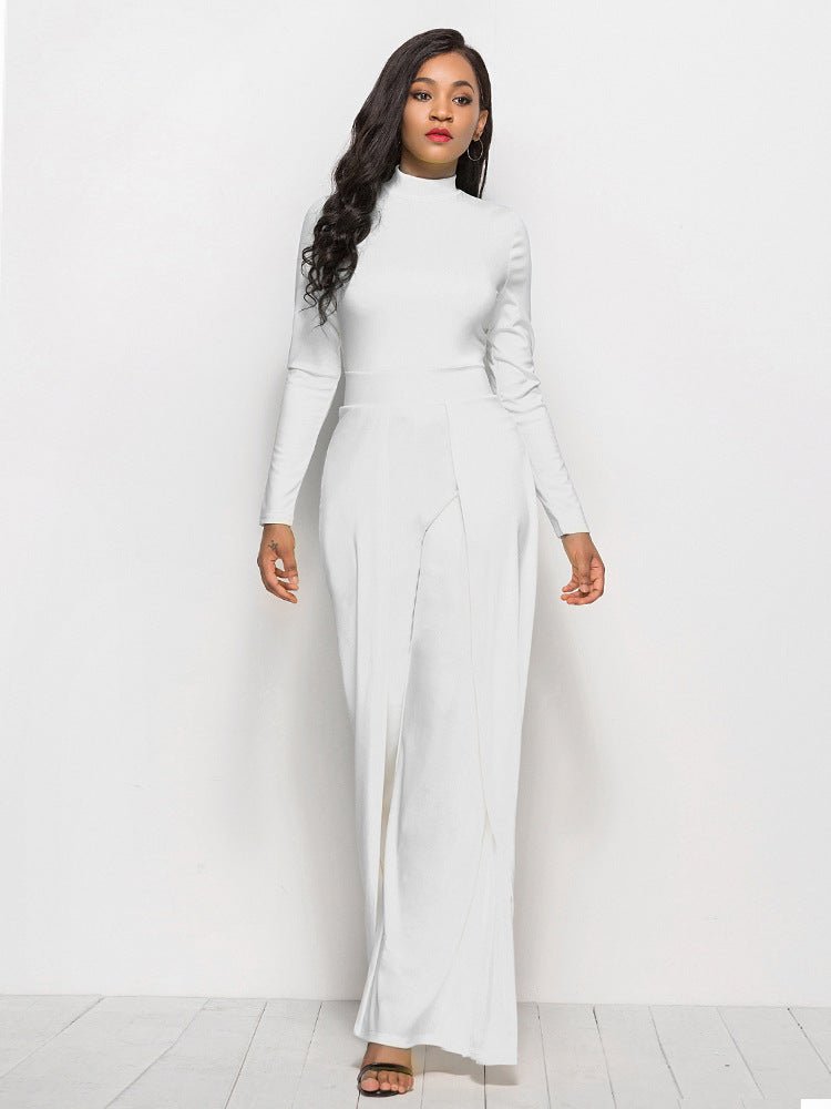 Long Sleeve Mock Neck Wide Leg Jumpsuit - Flip Flop Dynasty