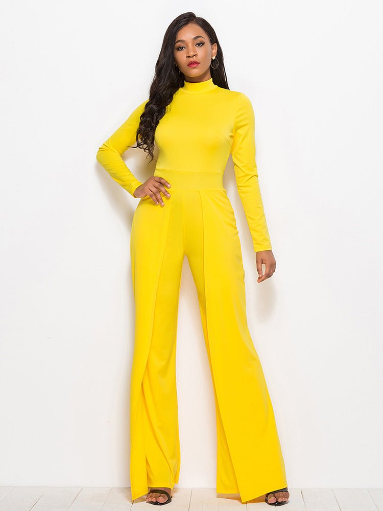 Long Sleeve Mock Neck Wide Leg Jumpsuit - Flip Flop Dynasty