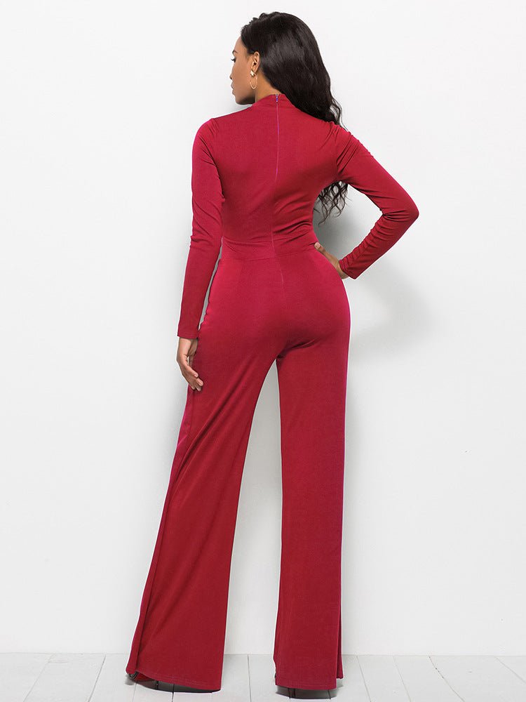 Long Sleeve Mock Neck Wide Leg Jumpsuit - Flip Flop Dynasty