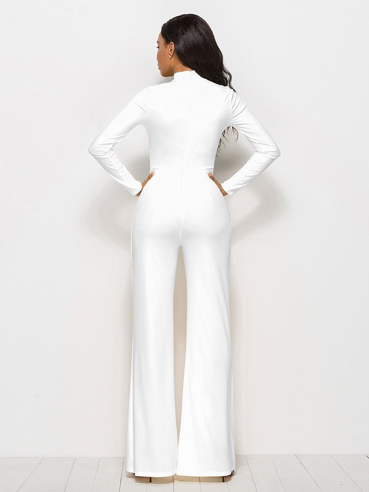 Long Sleeve Mock Neck Wide Leg Jumpsuit - Flip Flop Dynasty