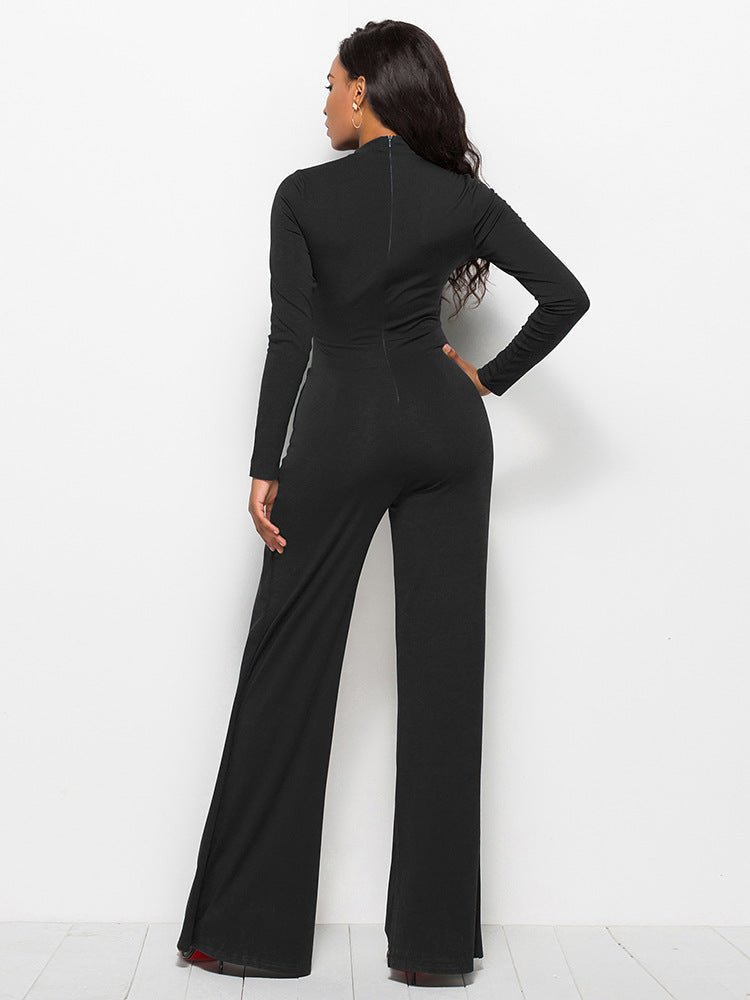 Long Sleeve Mock Neck Wide Leg Jumpsuit - Flip Flop Dynasty