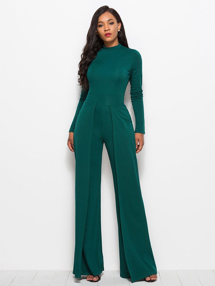 Long Sleeve Mock Neck Wide Leg Jumpsuit - Flip Flop Dynasty