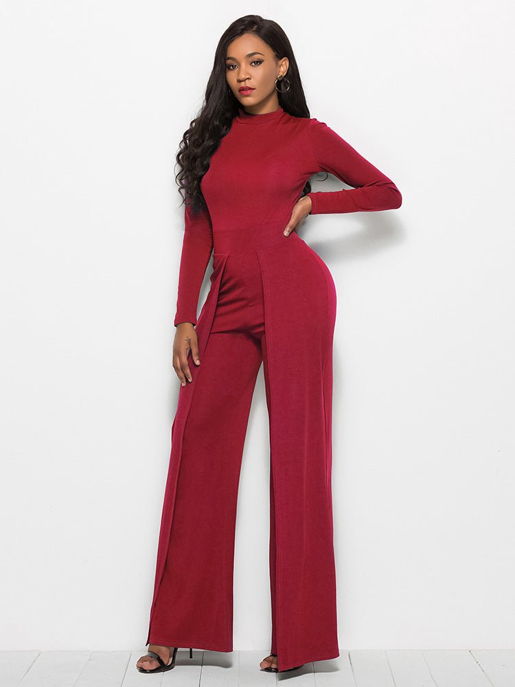 Long Sleeve Mock Neck Wide Leg Jumpsuit - Flip Flop Dynasty