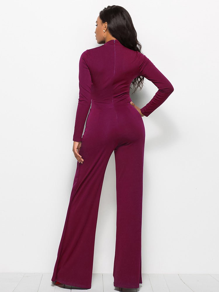 Long Sleeve Mock Neck Wide Leg Jumpsuit - Flip Flop Dynasty