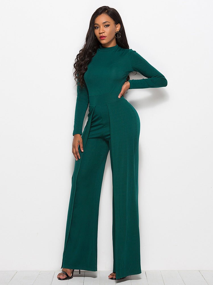 Long Sleeve Mock Neck Wide Leg Jumpsuit - Flip Flop Dynasty