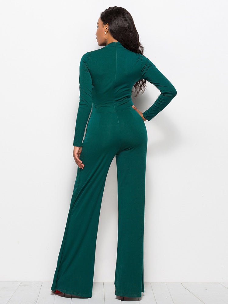 Long Sleeve Mock Neck Wide Leg Jumpsuit - Flip Flop Dynasty