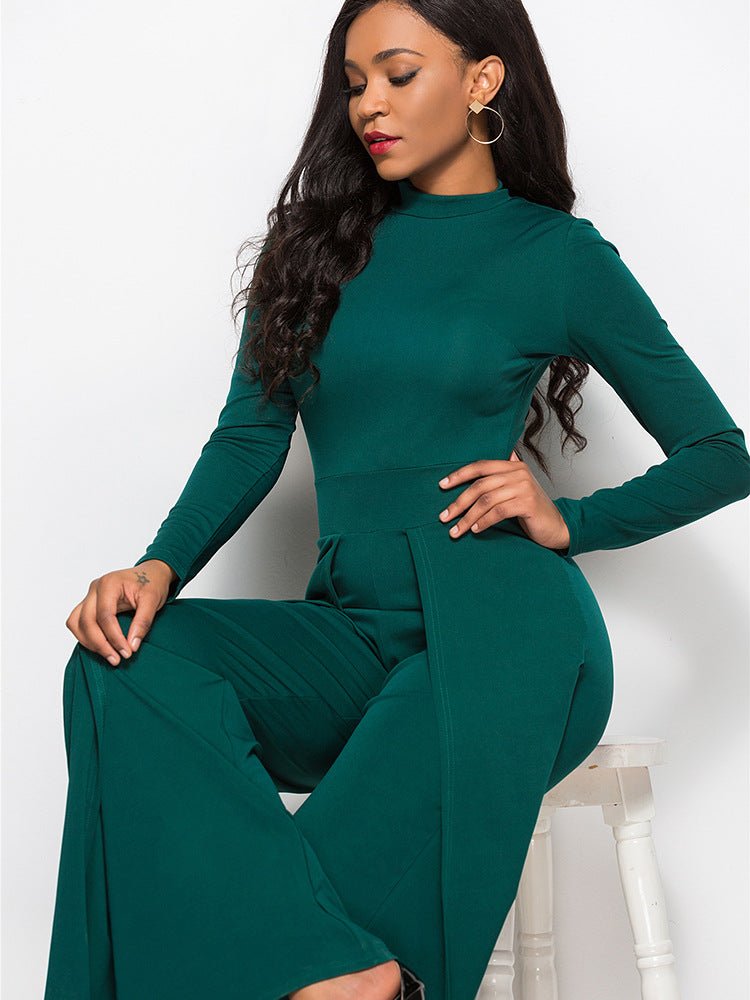 Long Sleeve Mock Neck Wide Leg Jumpsuit - Flip Flop Dynasty