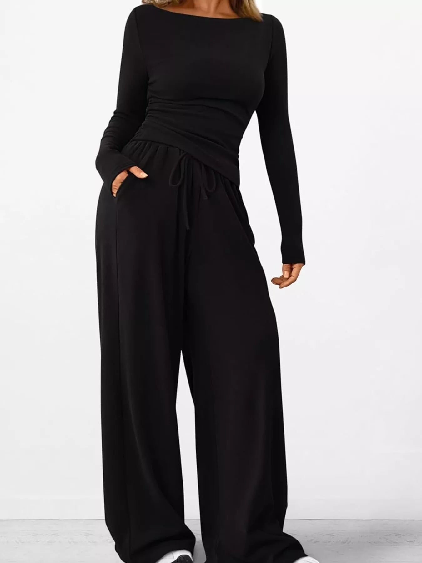 Long Sleeve Top and Wide Leg Pants Set - Flip Flop Dynasty