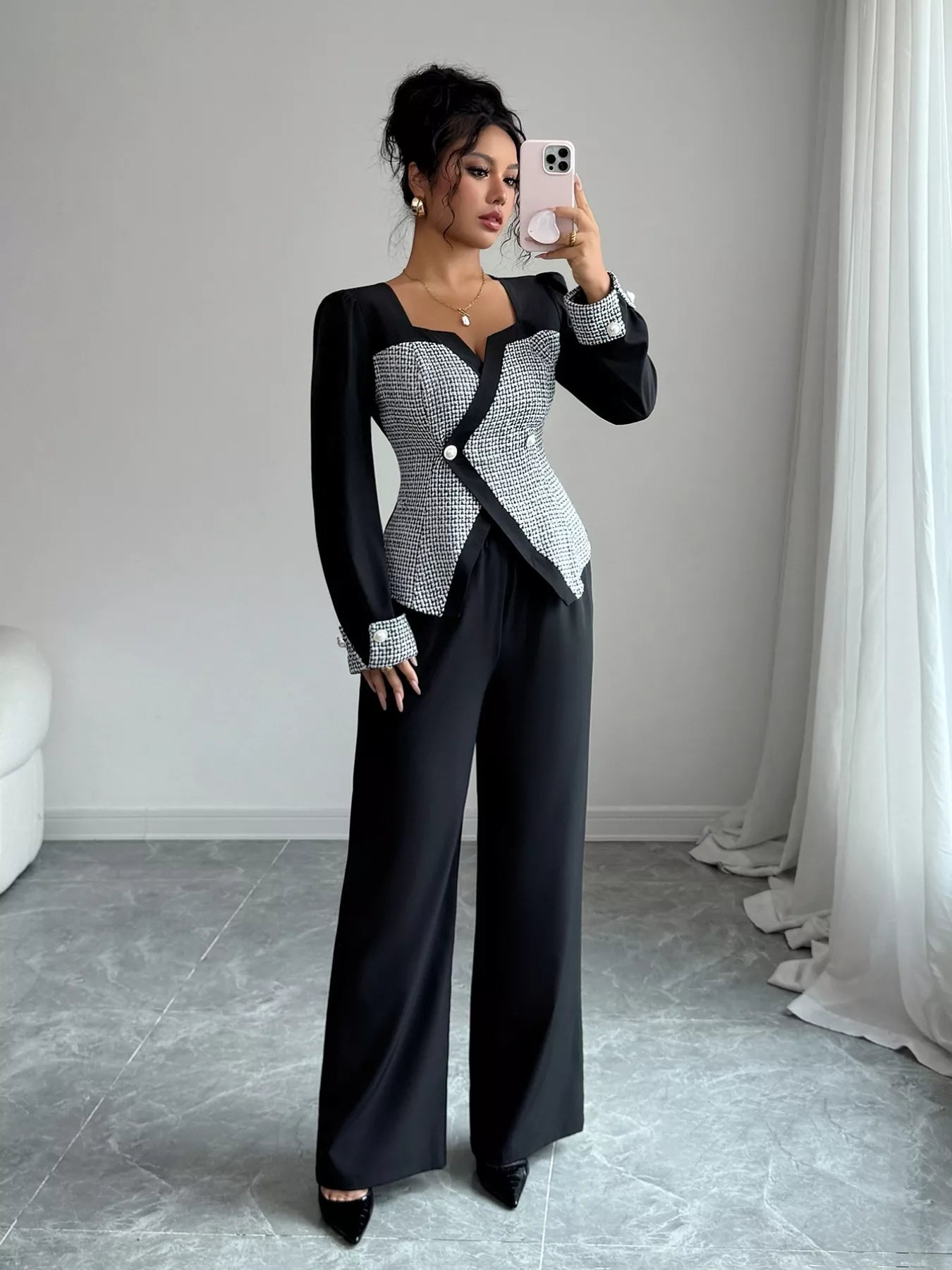 Long Sleeve Top and Wide Leg Pants Set - Flip Flop Dynasty