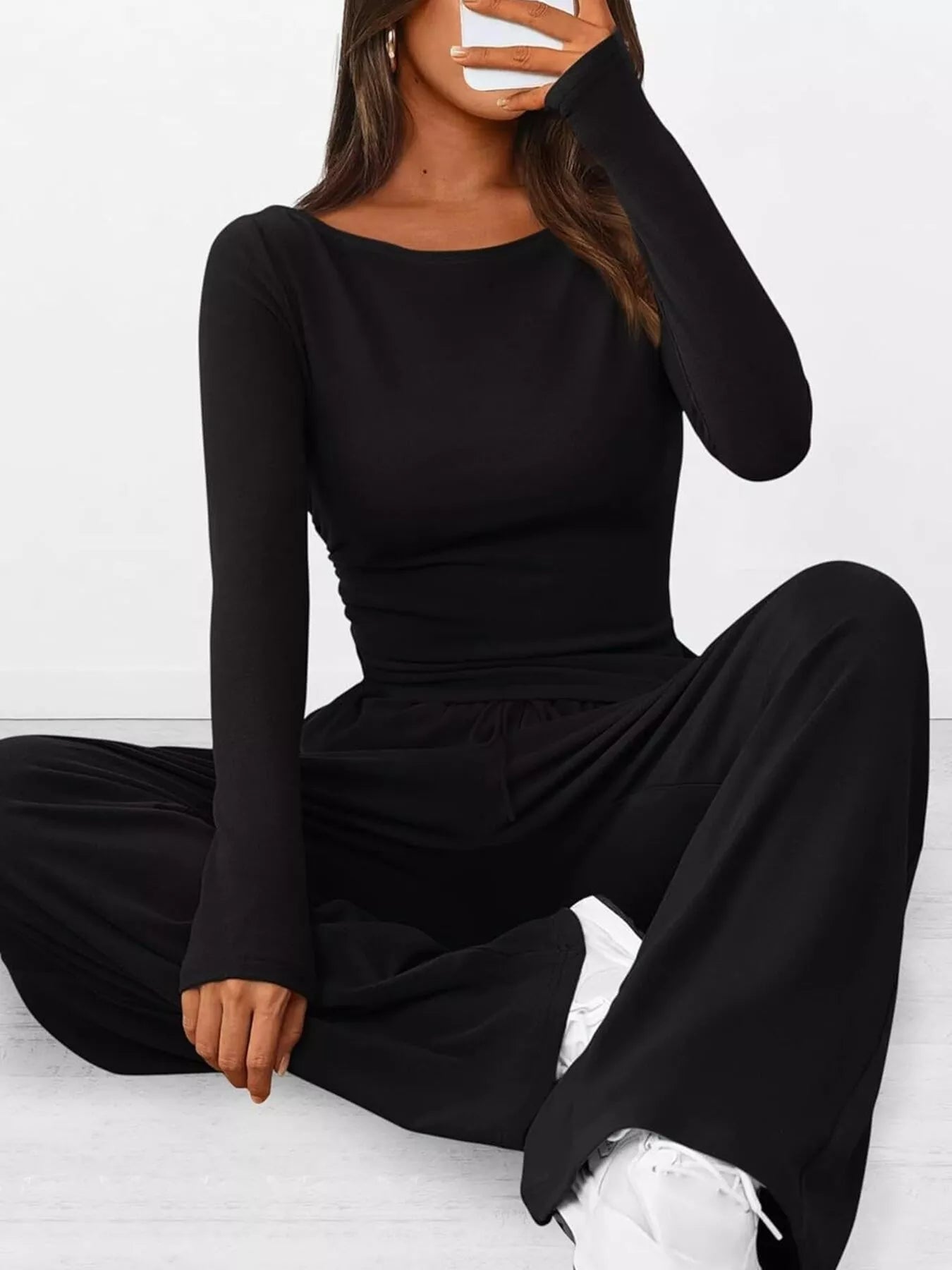 Long Sleeve Top and Wide Leg Pants Set - Flip Flop Dynasty