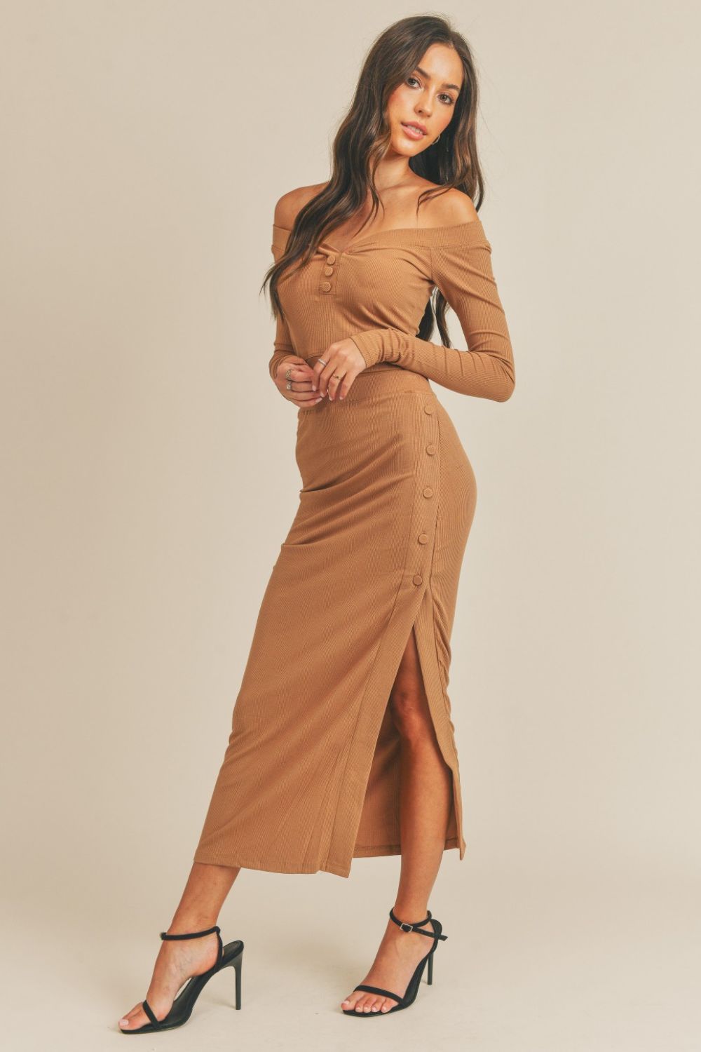 MABLE Button Detail Crop Top and Slit Midi Skirt Set - Flip Flop Dynasty