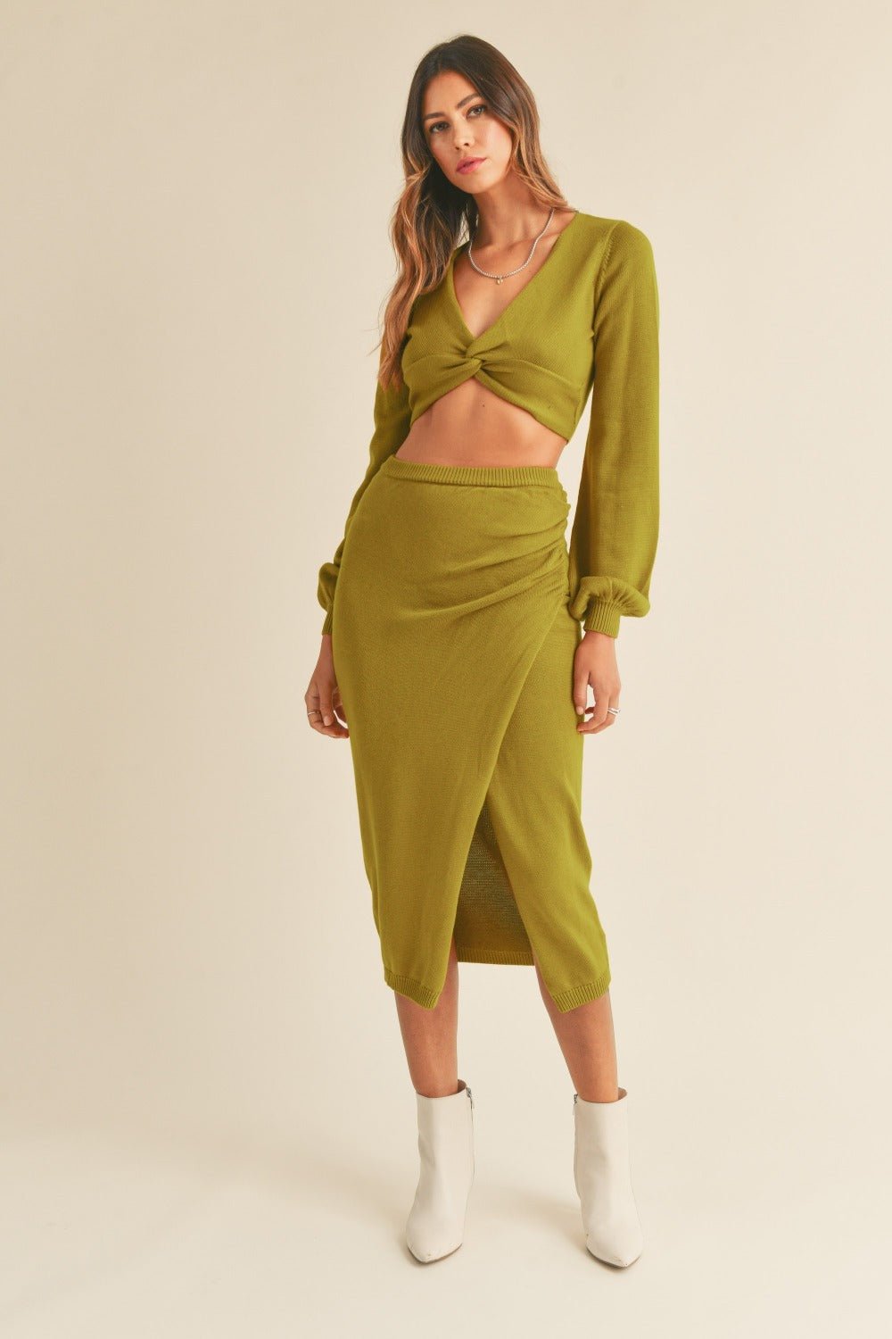 MABLE Front Twisted Knit Top and Midi Skirt Set - Flip Flop Dynasty