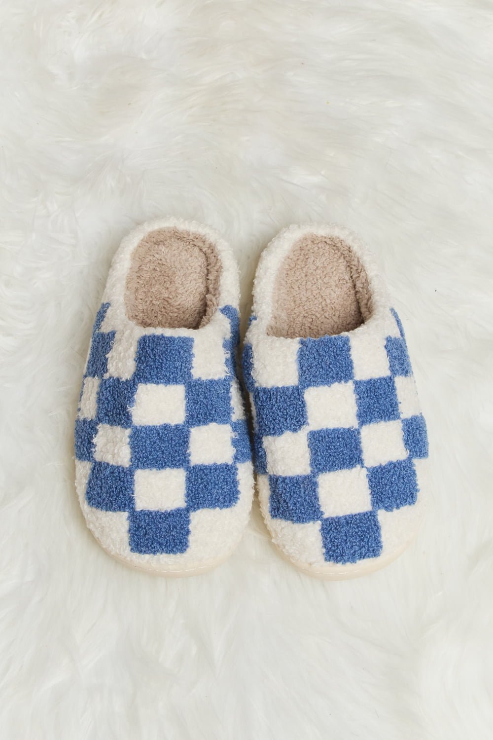 Melody Checkered Print Plush Slide Slippers - Flip Flop Dynasty