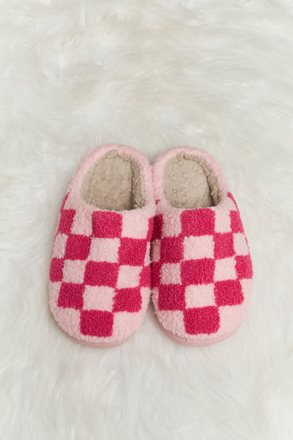 Melody Checkered Print Plush Slide Slippers - Flip Flop Dynasty