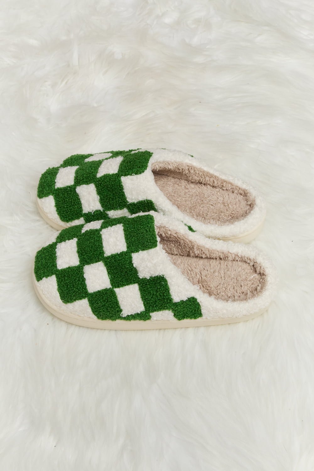 Melody Checkered Print Plush Slide Slippers - Flip Flop Dynasty