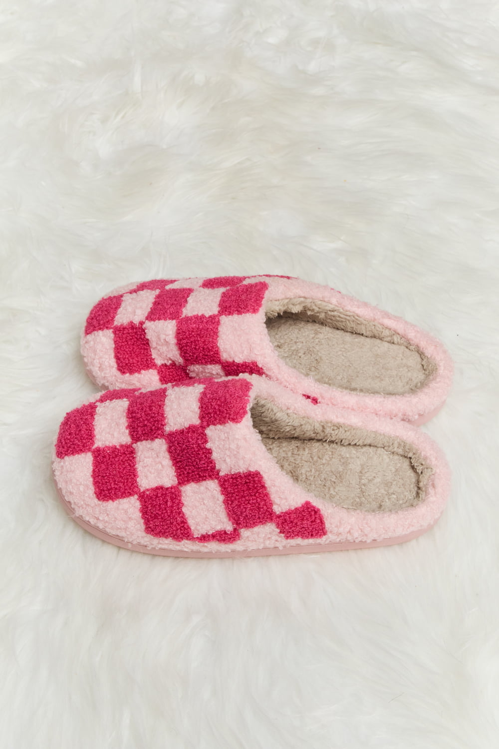 Melody Checkered Print Plush Slide Slippers - Flip Flop Dynasty