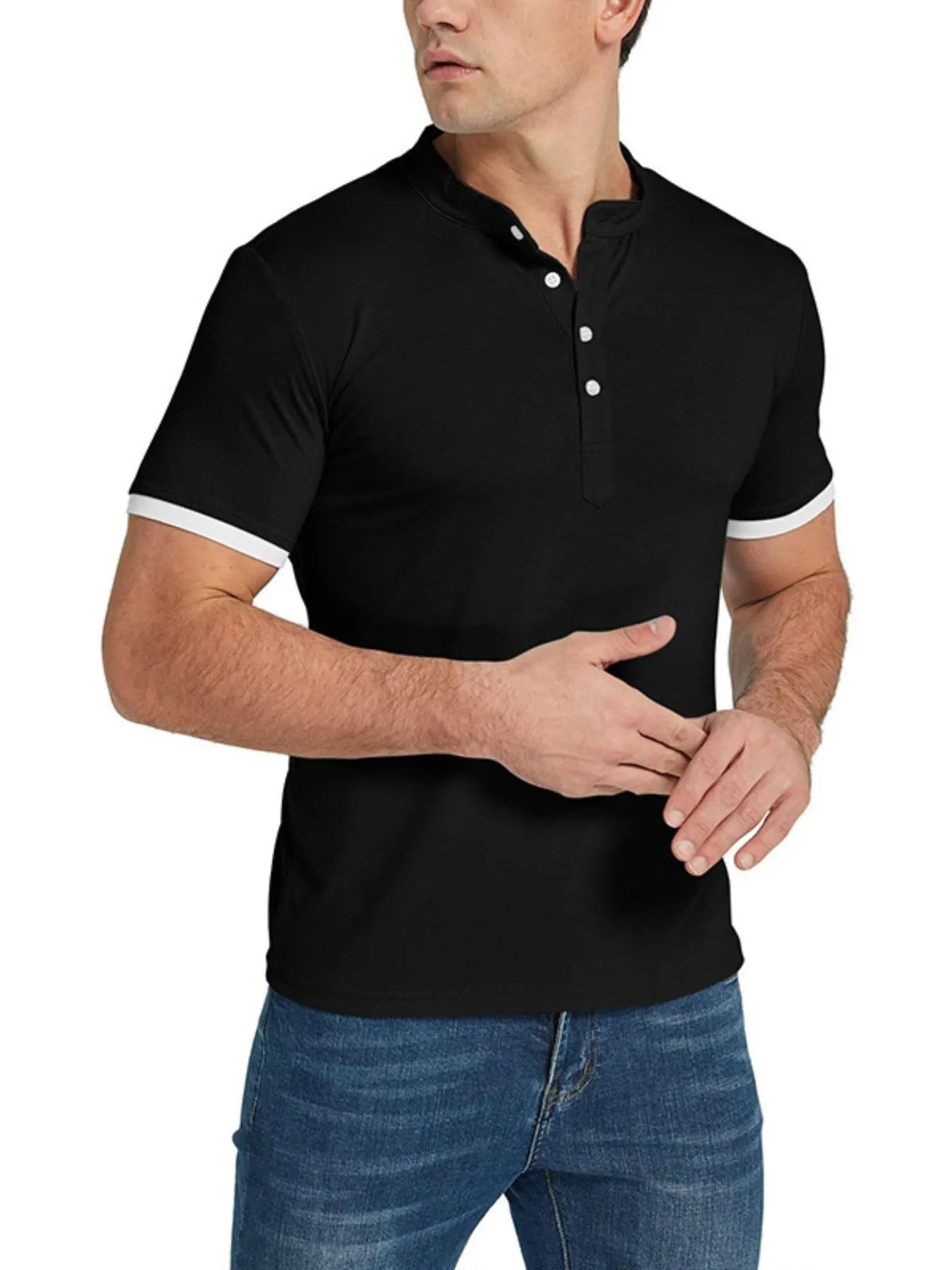 Men's Classic Contrast Trim Henley Top - Flip Flop Dynasty